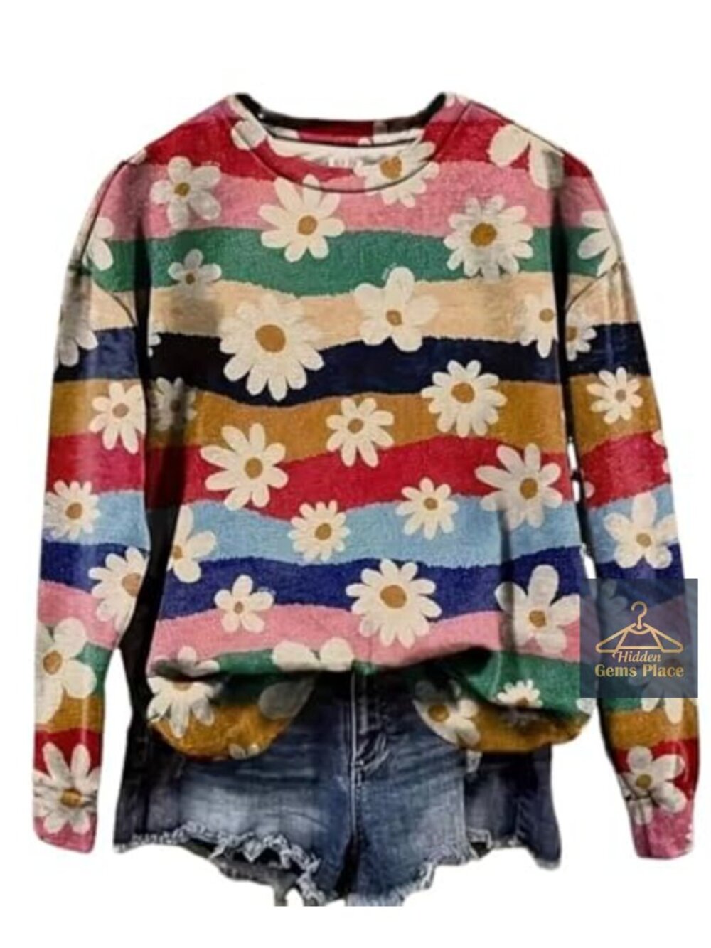 Women's Floral Sweatshirt Long Sleeve Crew Neck Pullover Cotton Blend